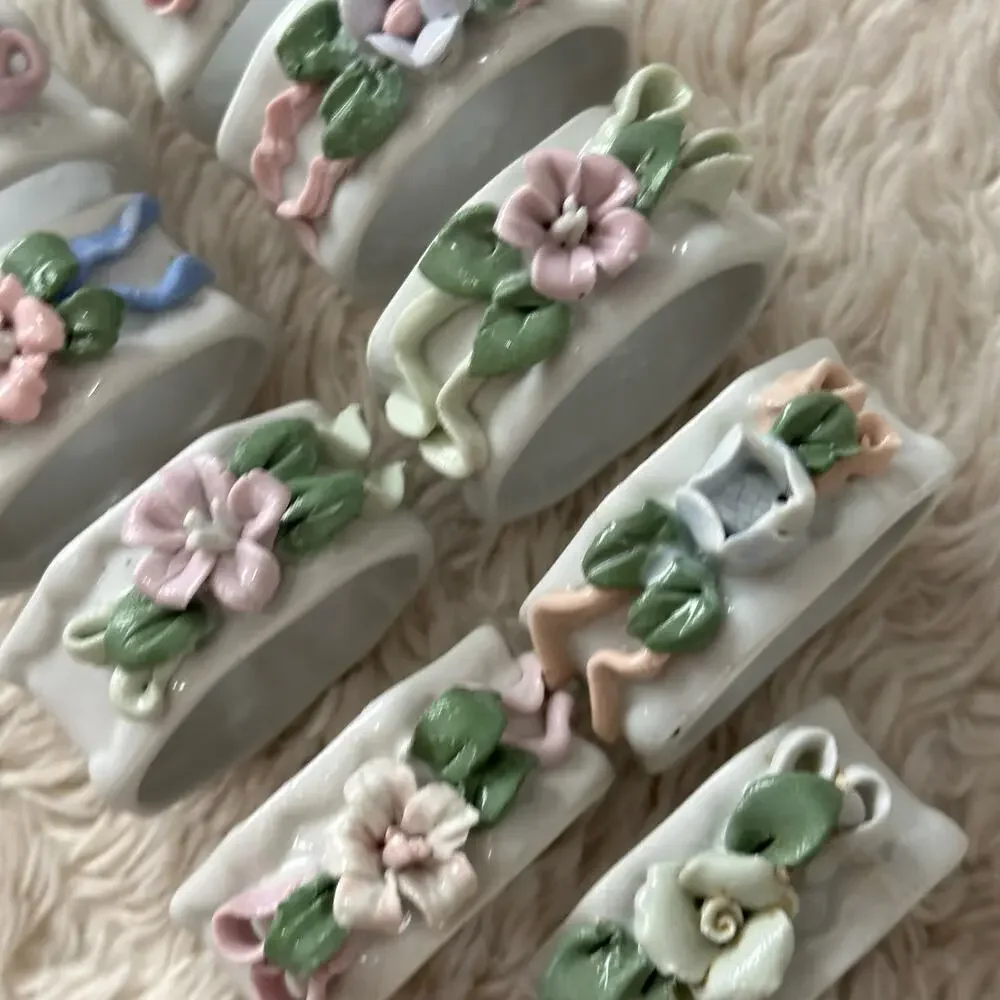 Set of 11 Vintage Napkin Rings Pastel Floral Fine China Ceramic Pastel Gardenp - Picture 5 of 7